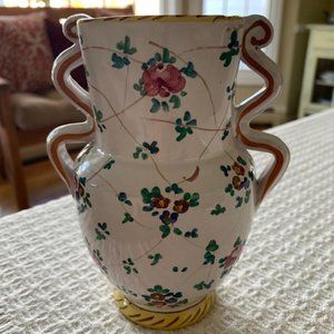 Hand Painted Floral Design Vase~Made in Italy